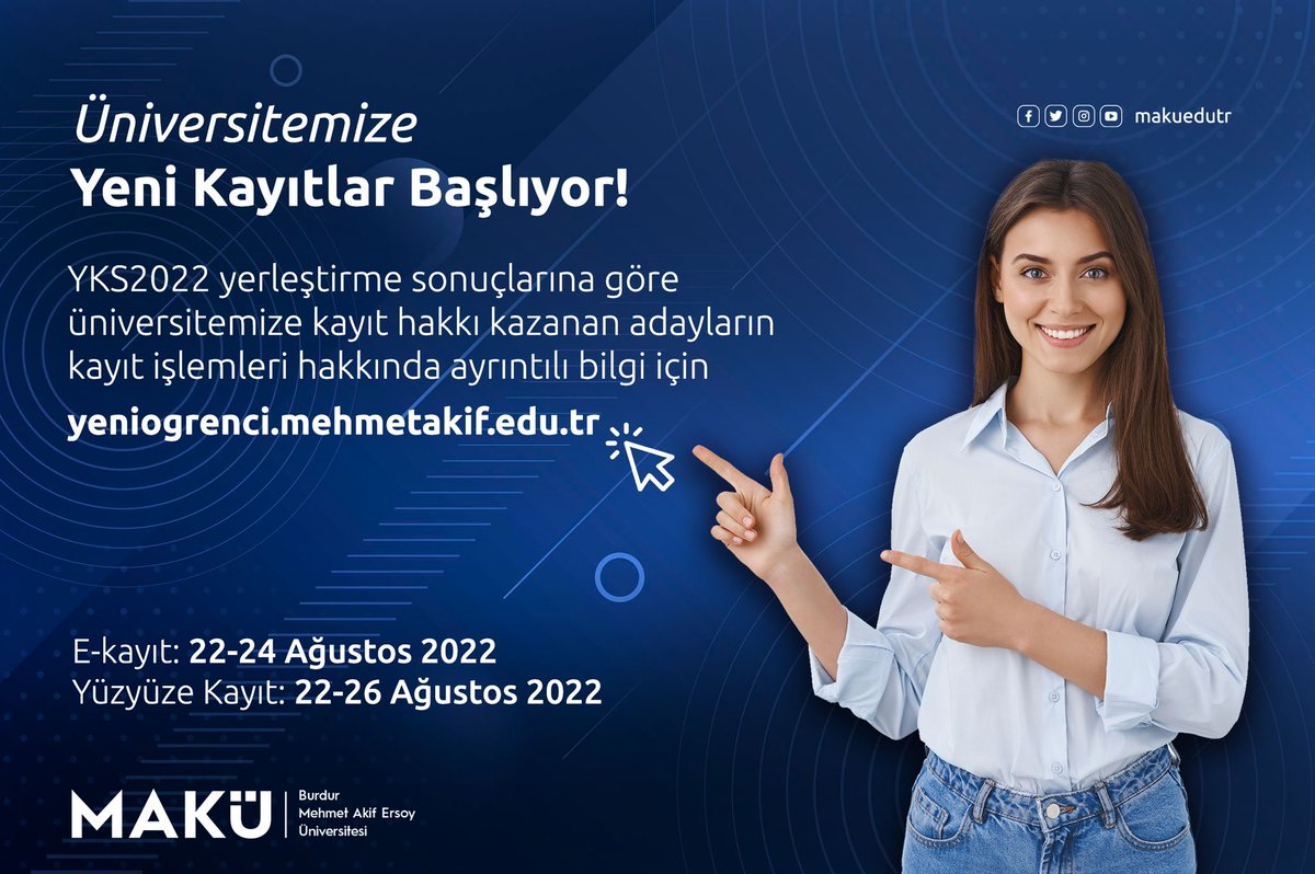 makuedutr's tweet photo. Üniversitemize Yeni Kayıtlar Başlıyor!

YKS2022 yerleştirme sonuçlarına göre üniversitemize kayıt hakkı kazanan adayların kayıt işlemleri ile ilgili ayrıntılı bilgi için 👇

https://t.co/N945o2p4No https://t.co/dctfDMvN90
