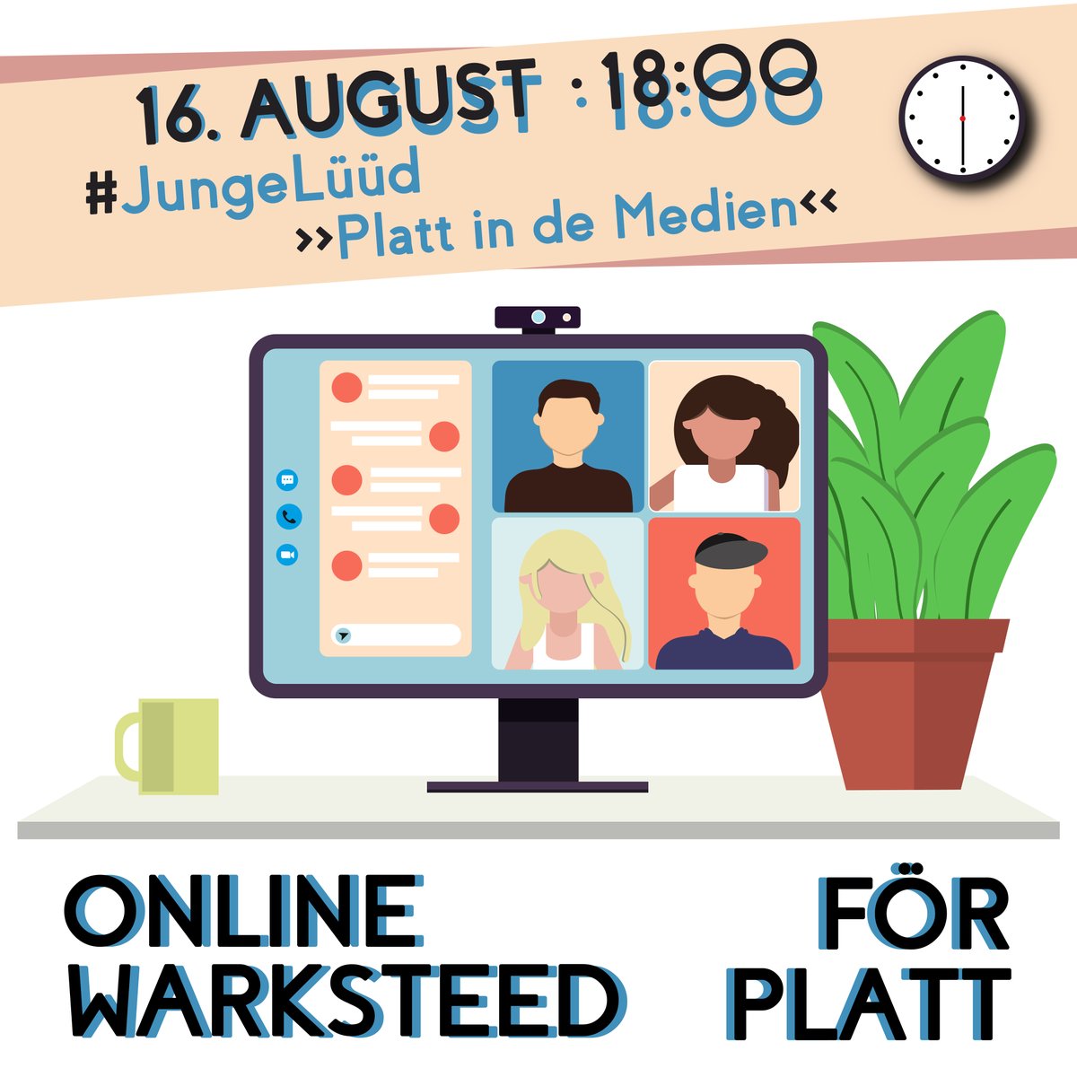 JungeLuud's tweet photo. Du büst ünner 40 un wullt di uuttuuschen över Platt in de Medien? Denn mell di an för uns Online-Warksteed morrn bi info@niederdeutschsekretariat.de un maak mit!

#jungelüüd #platt #plattdüütsch #plattdütsch #plattdeutsch #niederdeutsch #medien https://t.co/iXoaVrTq0T