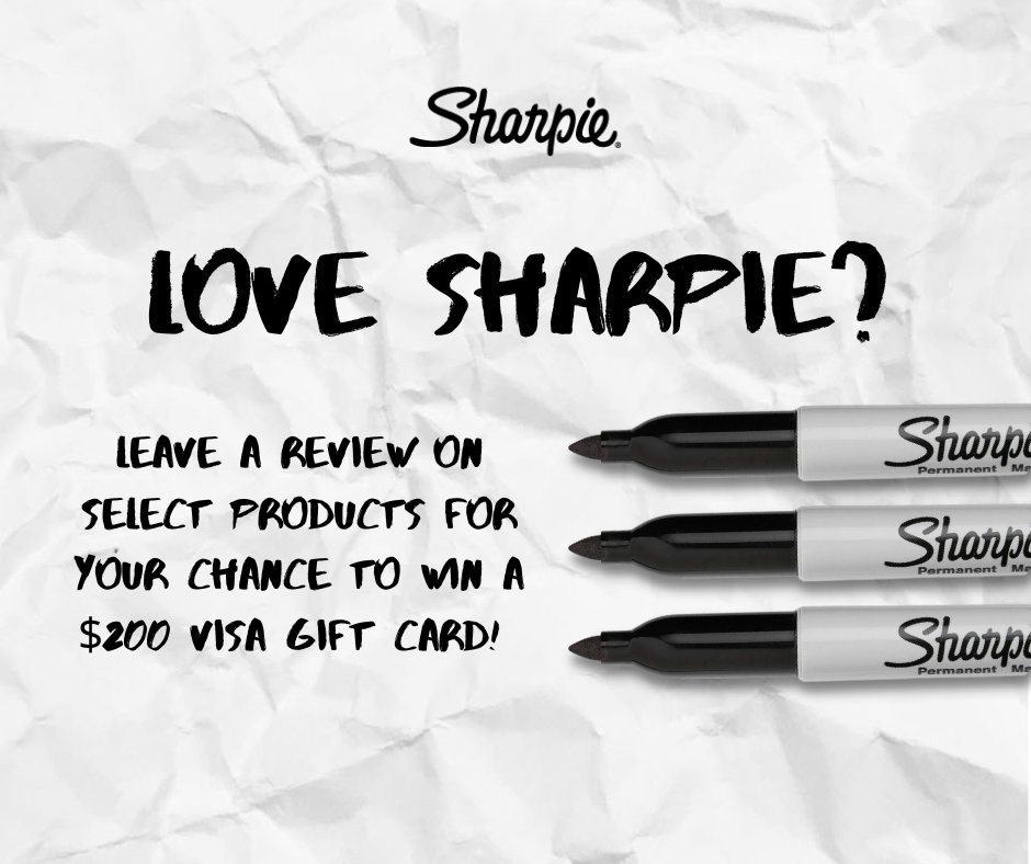 Do you LOVE your Sharpie pens and markers? Why not share it with the world? Right now if you leave a review for select Sharpie products, you will be entered for a chance to win a $200 Visa gift card! Click here to leave your review: spr.ly/6014zA3B6