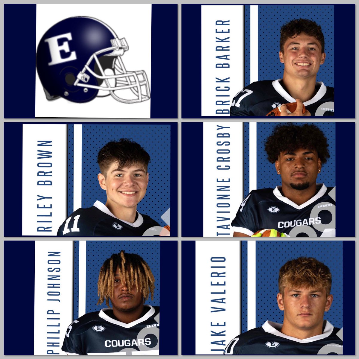 Congrats to ⁦<a href="/EdgewoodFB/">Edgewood Football</a>⁩ 2022 captains. ⁦Brick Barker, Riley Brown, Tavionne Crosby, Phillip Johnson, and Jake Valerio. #THEEDGE