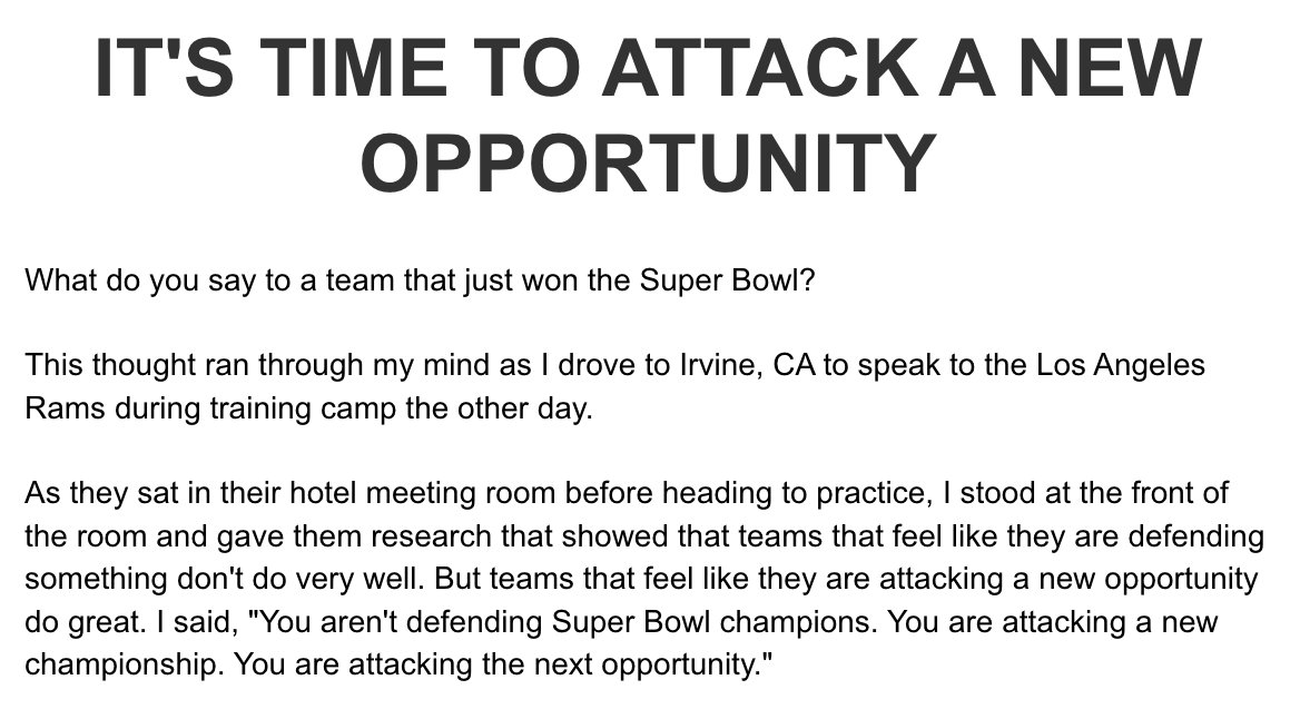 It's time to attack a new opportunity! Let's not live in yesterday. Let's attack today and create a better tomorrow. Read my latest positive tip newsletter here jongordon.com/positivetip/at…