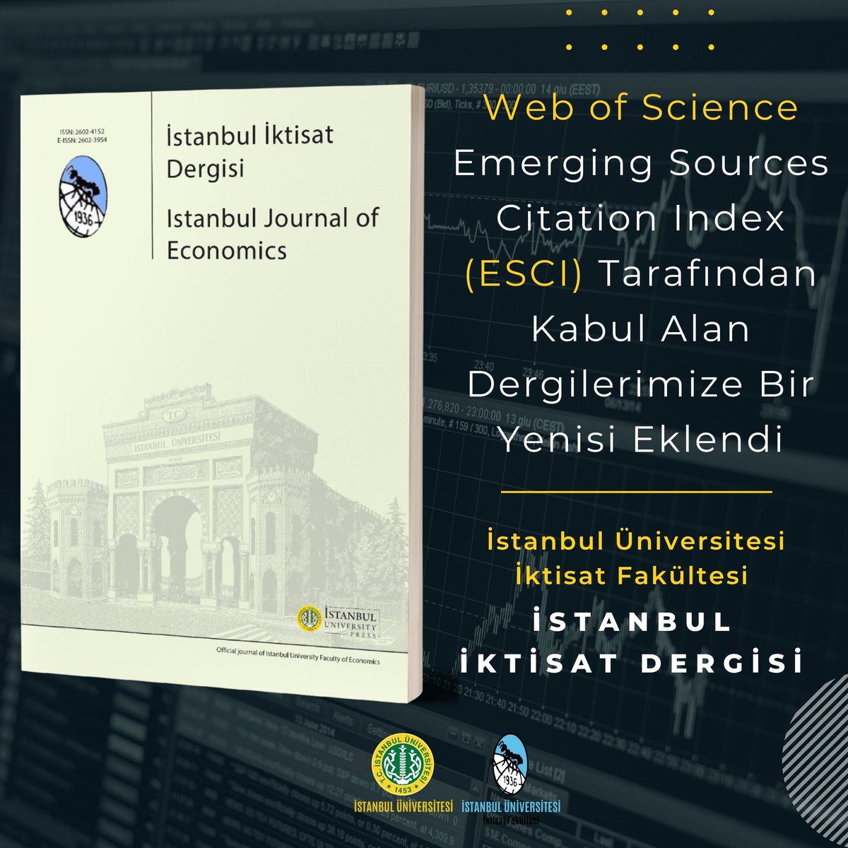 iuiktisatedu's tweet photo. Web of Science Emerging Sources Citation Index (ESCI) Tarafından Kabul Alan Dergilerimize Bir Yenisi Eklendi... İstanbul İktisat Dergisi artık ESCI içinde taranabilecektir.🐜🐜🐜
Dergimiz hakkında ayrıntılı bilgi için:
👉https://t.co/zuJ1yaU9FO https://t.co/WxoUws7E9E