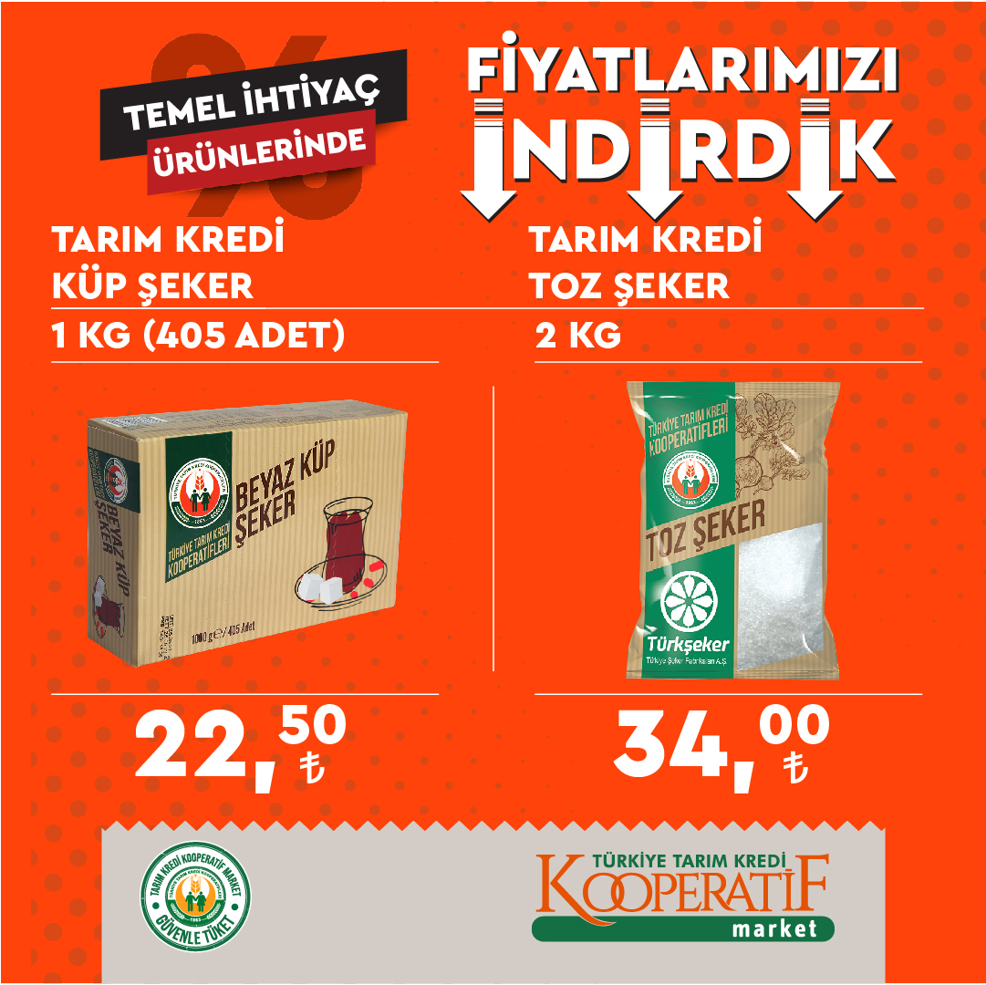 Tarım Kredi Kooperatif Market'te temel ihtiyaç ürünlerinde büyük indirim başladı !
Fırsatlardan yararlanmak için mağazalarımızı ziyaret ediniz.