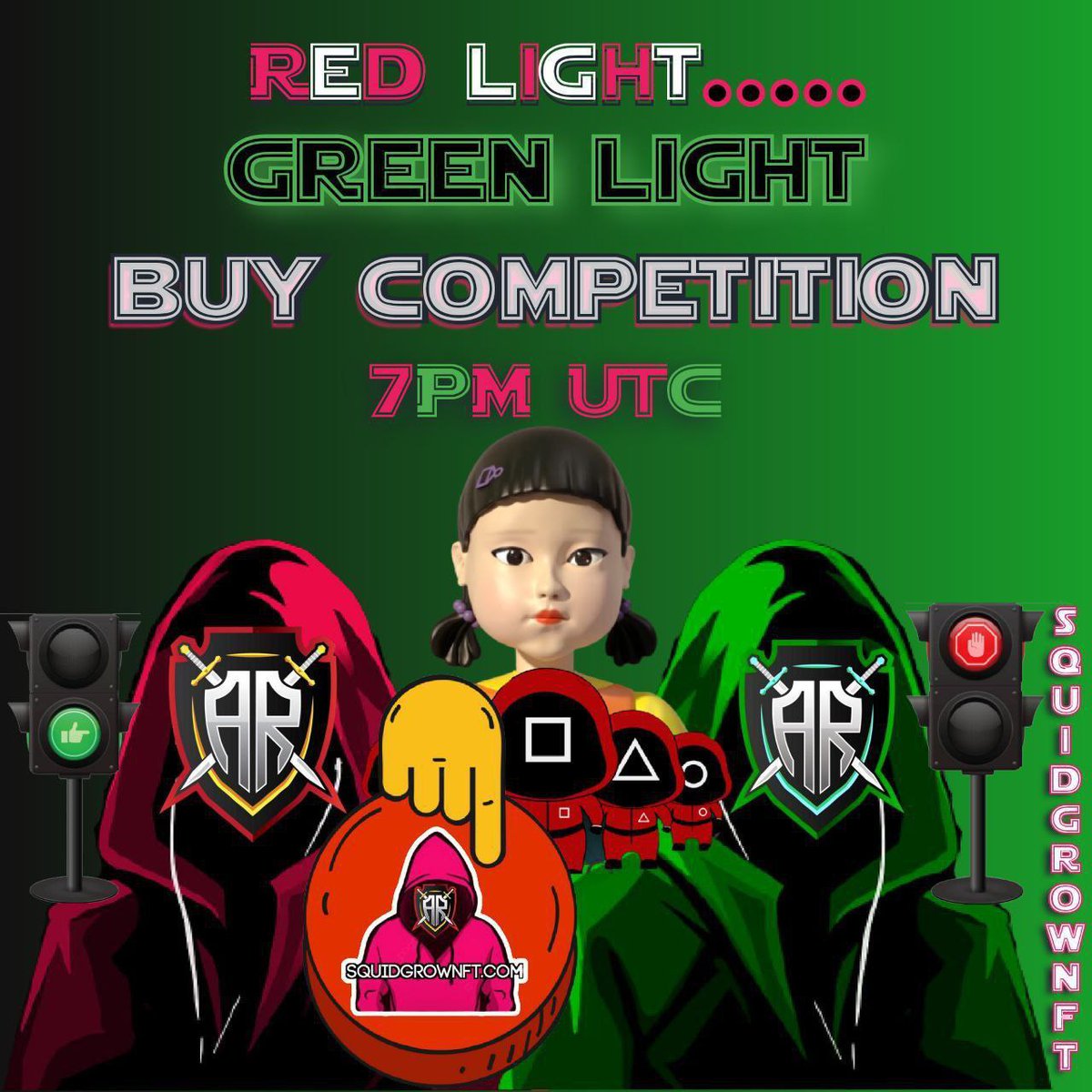 Game Of Tokens is having a Buy Contest today @ 6PM UTC!!!

Rules:

🟩 A Green Light GIF with appear:

To be eligible for the prize you must buy at least 100,000 GOT Tokens.

🟥 Then a Red Light GIF will appear:

COME PLAY RED LIGHT GREEN LIGHT:
t.me/GameOfTokens_B…