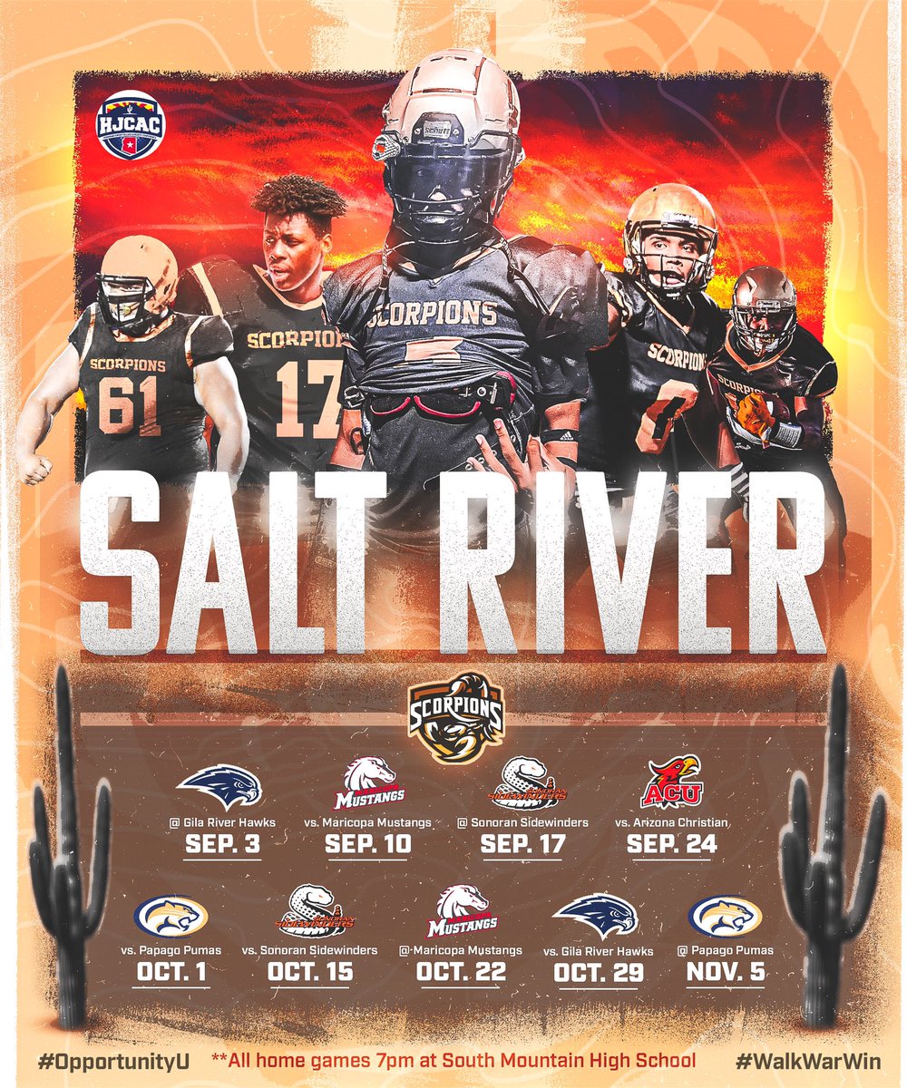 2022 Salt River Scorpions Schedule

Featured athletes:
<a href="/ChrisRamirez61/">Chris Ramirez</a> <a href="/footballin08/">Xavier Alexander Hil</a> <a href="/harveyy3_/">Caleb Harvey</a> @e5_killa <a href="/Marcus3Moore/">MarcusMoore</a>

#OpportunityU #WalkWarWin #FeeltheSting