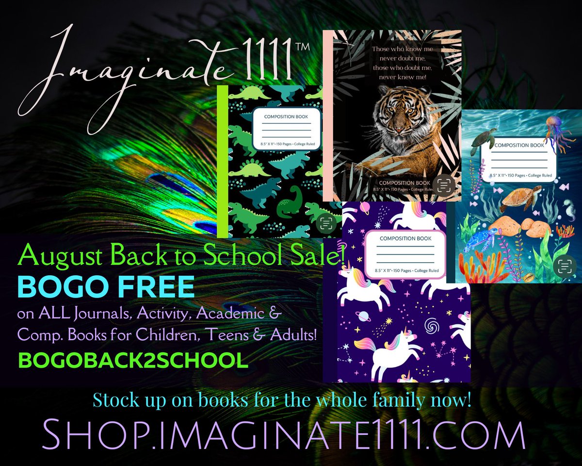 Imaginate1111's tweet photo. ๐๐๐! #Dinosaurs, #Unicorns, #Turtles & #Tigers, Oh my!
Come see what we have for our #BackToSchool #Saleโ#BOGO #Free!
August only for #NationalBackToSchoolMonth! ๐๐๐๐พ #books #teachers #students #amwriting #journals #workbooks #compbooks #school
โฅ๏ธ๐๐พhttps://t.co/mYle9glj5t https://t.co/vuEvYlj1PN
