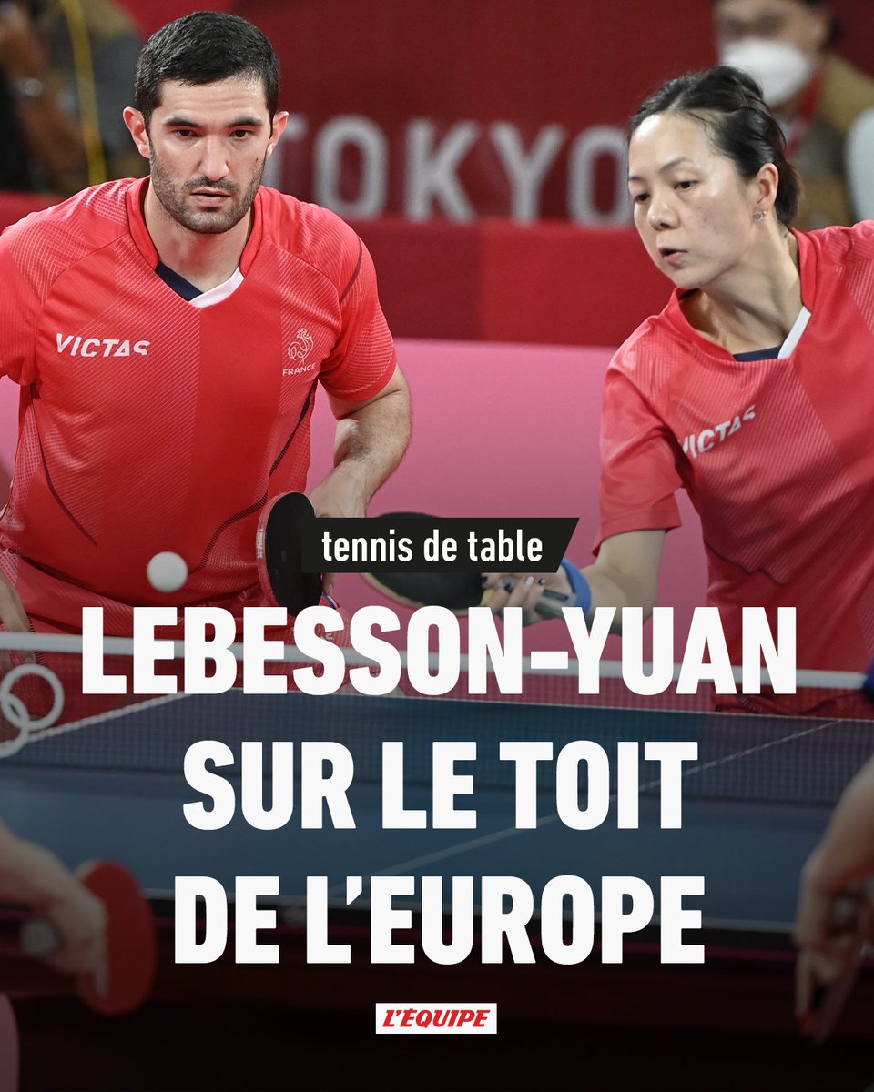lequipe's tweet photo. Emmanuel Lebesson et Jianan Yuan remportent le double mixte des Championnats d'Europe. 

Toute l'actualité du tennis de table > https://t.co/snibriQTxp https://t.co/em4JcVfZBR