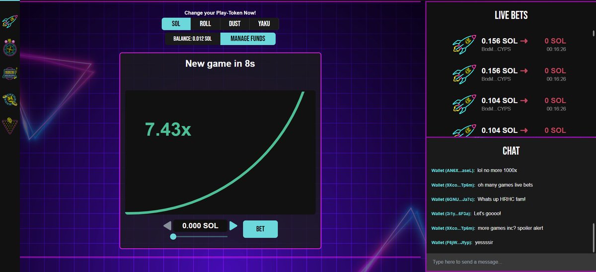 After 3 months of developing, testing, and bullet proofing V2 is OFFICIALLY LIVE @ Casino.HRHC.io 🚀

✅ WL &lt; 24 hours

✅ SPL Integration

✅ Mobile UX/UI

✅ Live Bets &amp; Chat

✅ Secure Bank

Shoutout to @Chrigeeel for the hard work and dedication.. WHO'S UP NEXT? 👿