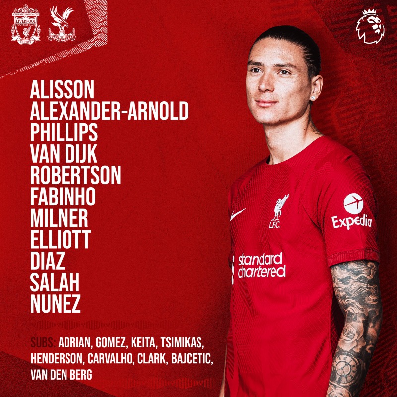LFC's tweet photo. Our line-up to face @CPFC tonight at Anfield 👊

Firmino (precaution) and Matip (muscle strain) miss out. #LIVCRY