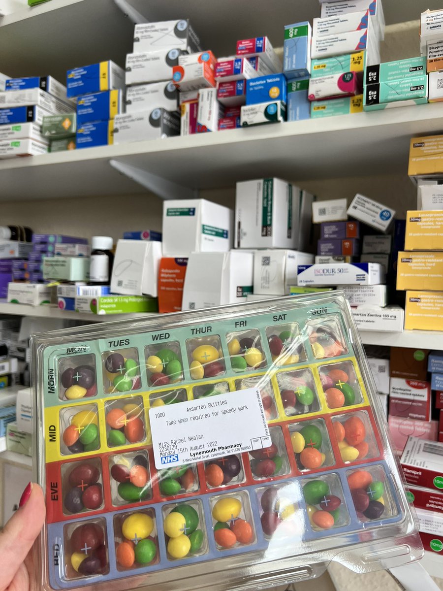 First day as a Pharmacist complete ✅ with a little help from my skittles kindly dispensed by the girls at <a href="/LynemouthPharm/">Lynemouth Pharmacy</a> ❤️