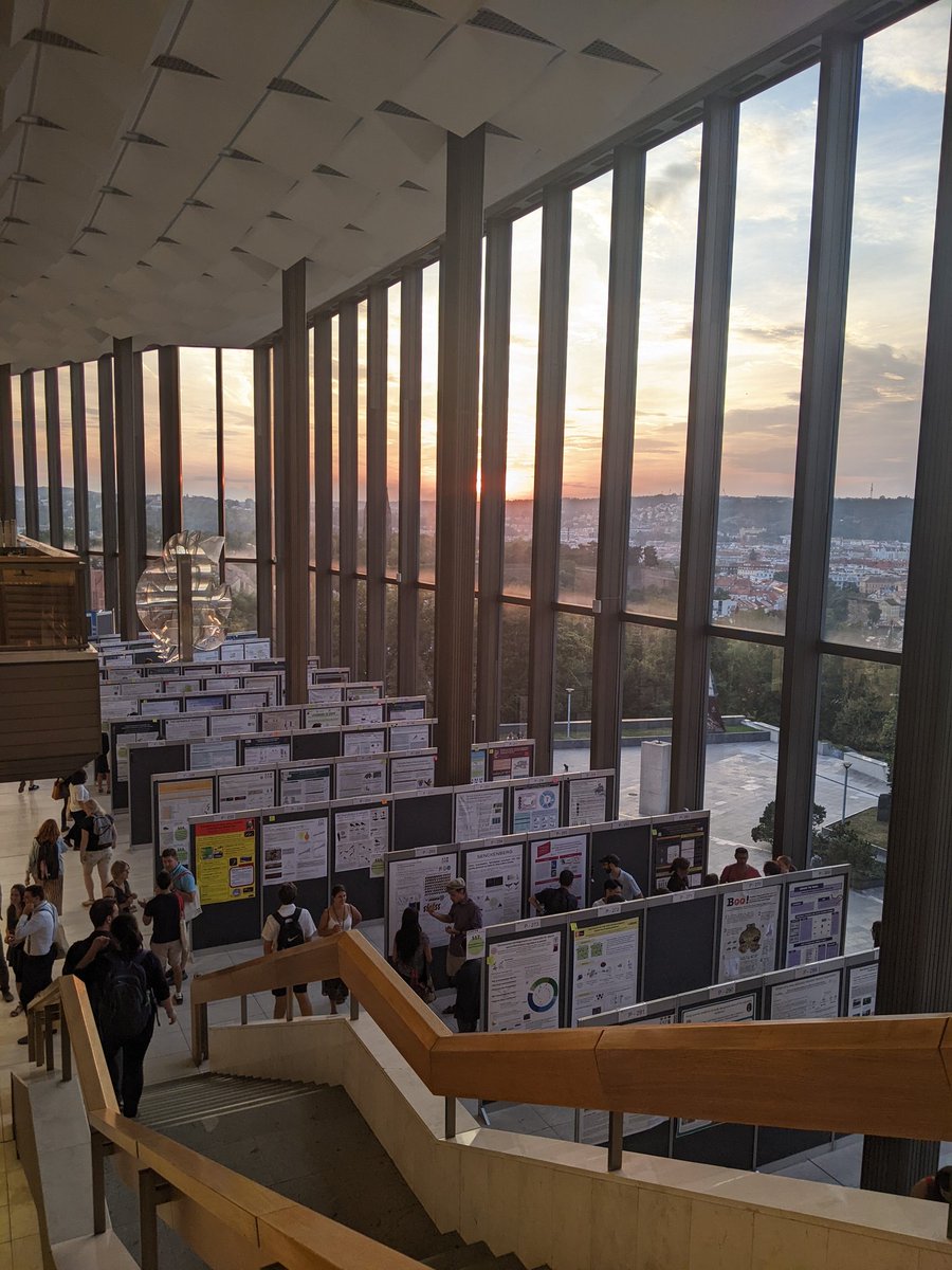 s_hateley's tweet photo. Wrapping up a successful first day at #ESEB2022 with poster session as the sun sets over Prague in the background. https://t.co/PydtC0oH5U
