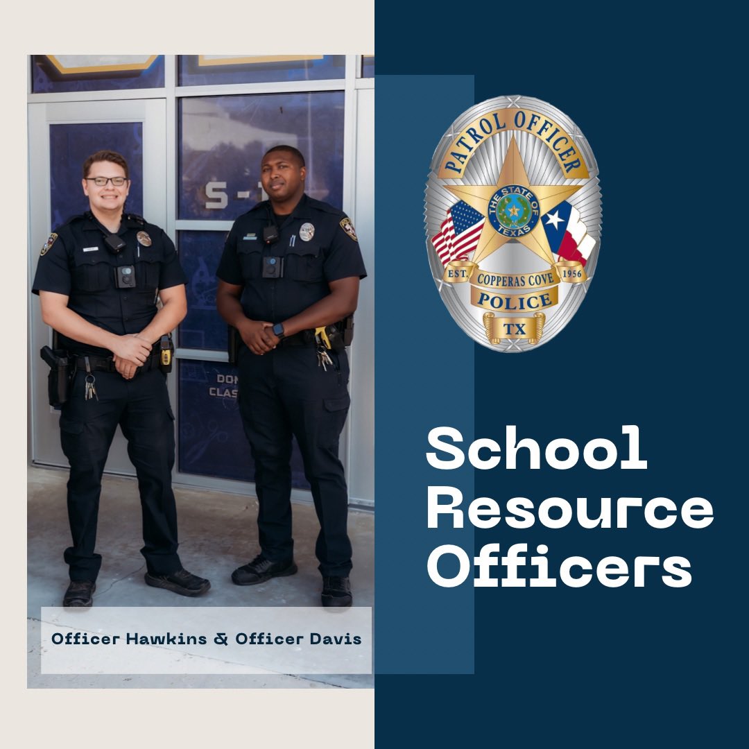 CovePolice's tweet photo. Officer Hawkins and Officer Davis are two of the faces you will be seeing on school campuses this year! 

They are looking forward to welcoming back CCISD students &amp; staff for their first day of the 2022-2023 school year! @copperascoveisd https://t.co/jvLnntb1TY