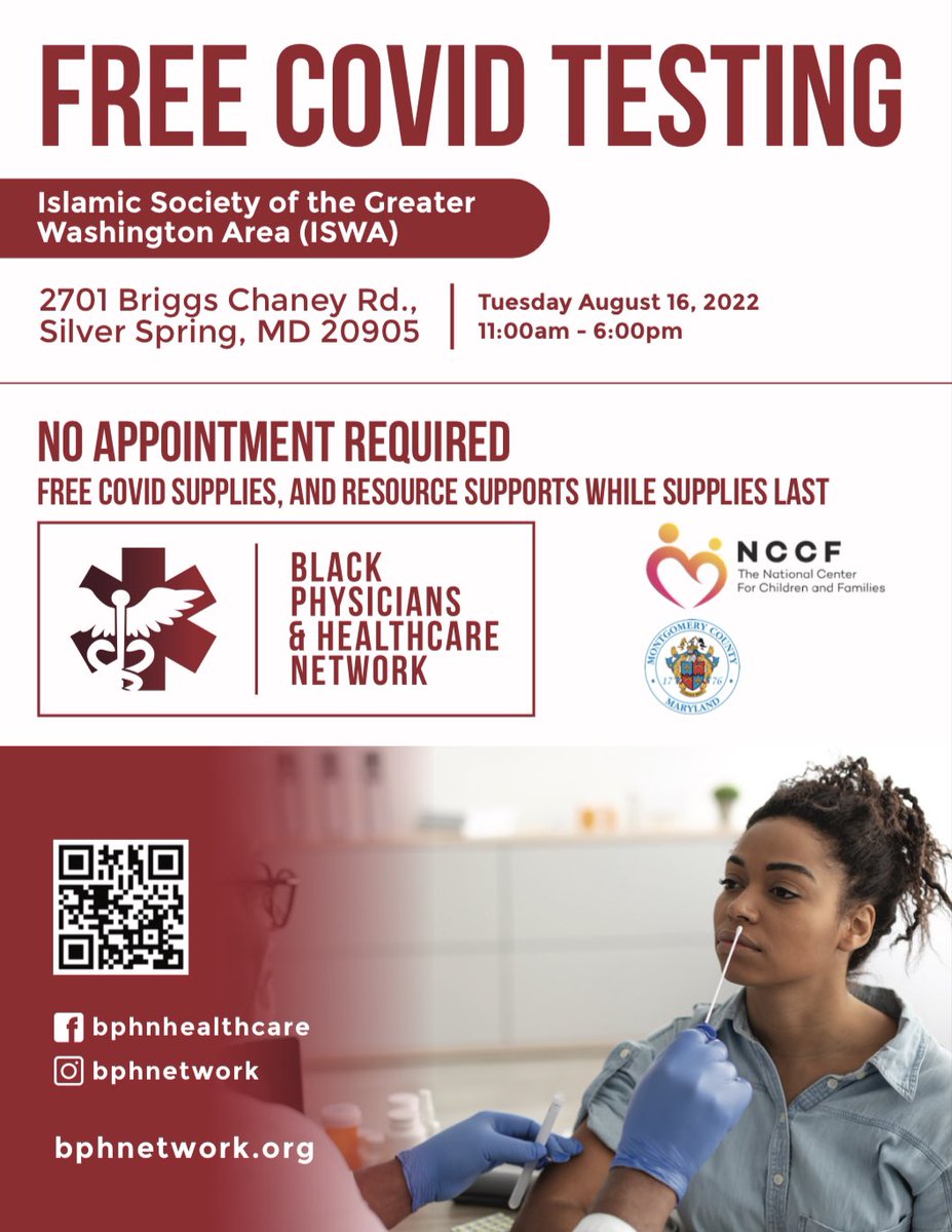 DcNido's tweet photo. FREE COVID TESTING TUESDAY 11am -6pm @ISWA https://t.co/rKg4CXJ87k