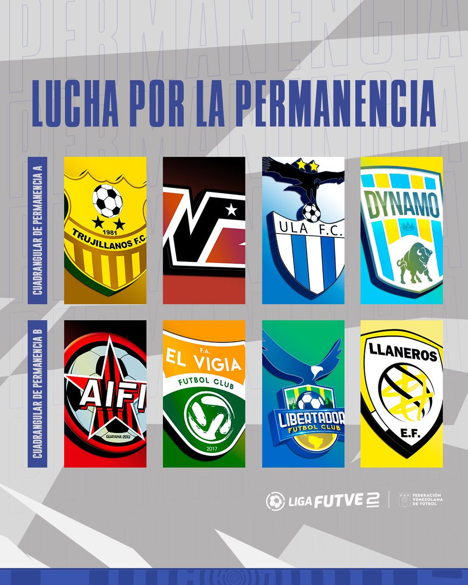 LigaFUTVE2's tweet photo. 📈 Ellos lucharán por mantener la categoría.

🤓 Así quedaron conformados los Cuadrangulares de Permanencia. 

#VenezuelaEsFUTVE https://t.co/nSOL0H2vxa