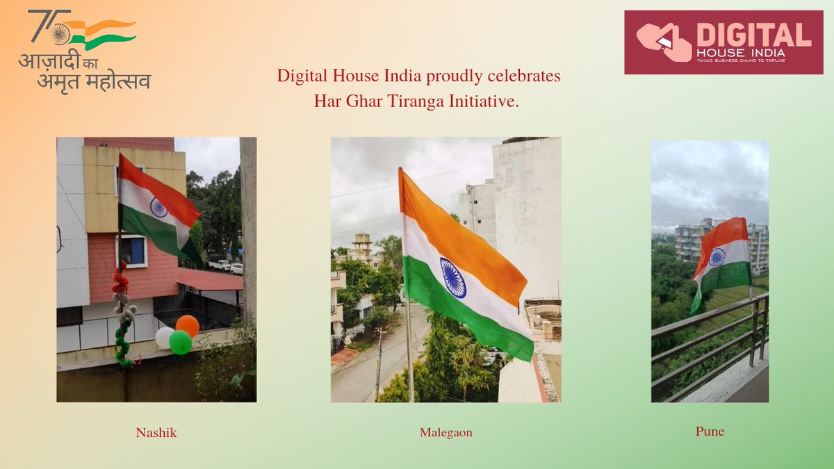 digihouseindia's tweet photo. On the occasion of #AzadiKaAmritMahotsav, Digital House India proudly celebrated the #HarGharTiranga 🇮🇳 Initiative. Jai Hind! 
. 
. 
#BharatMataKiJai #IndiaAt75 
#75yearsofindependence https://t.co/X4VWUJbvox
