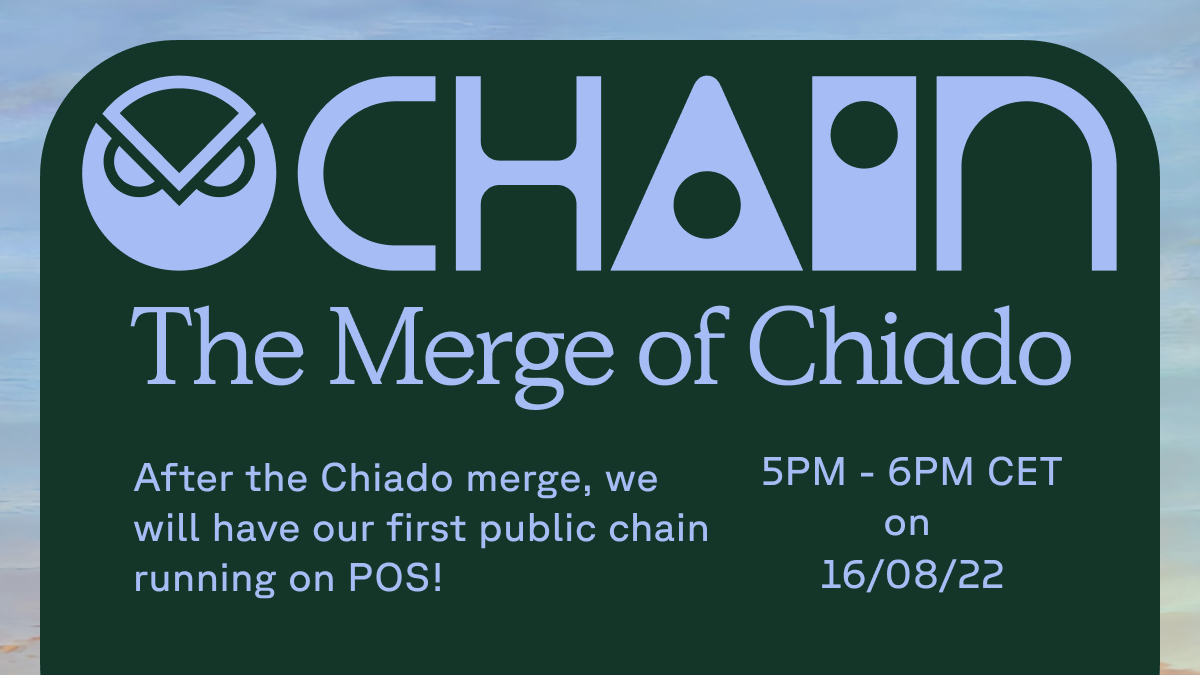 gnosischain's tweet photo. Gnosis would like to invite everyone here to follow the merge of Chiado tomorrow between ~ 5 and 6PM CET on 16/08/22.

Check all details 👇 https://t.co/TEUEmLcW6A