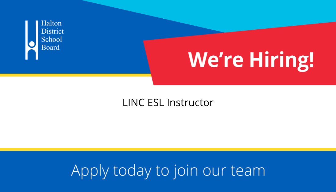 HDSBCareers's tweet photo. The #HDSB is hiring LINC/ESL Instructors. The application deadline is August 29, 2022 at 4 PM. Learn more about the position and apply today: https://t.co/0DhbCLMLkG Prepare to be welcomed!
#ESLInstructor #AdultLanguagesProgram #Hiring https://t.co/D3iAv1oPiS