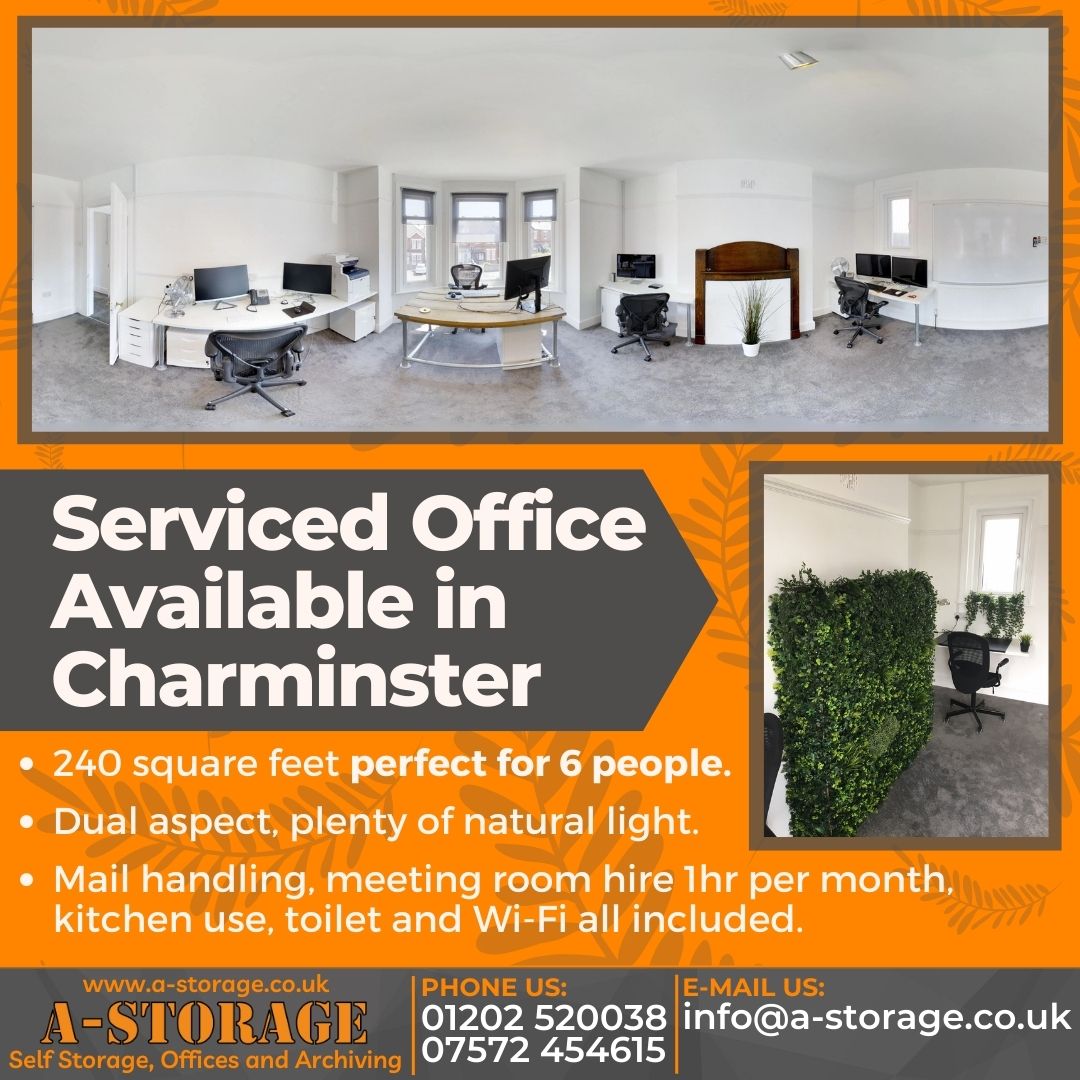 AStorageDorset's tweet photo. At A-Storage we have a serviced office available in Charminster at £650 every 4 weeks with bills included. If you would like to learn more about our office spaces please contact our friendly team on 01202 520038 or visit https://t.co/l5lNlNbbYW https://t.co/xRERmhy4fV