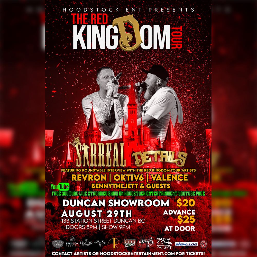 sirrealtalk's tweet photo. #DuncanBC #CowichanValley #VanIsle

The RED KINGDOM TOUR rolls into the Duncan Showroom on August 29th!

FB Event - Invite Your Friends!
https://t.co/PzJrL4hUHN

Tickets:
https://t.co/2tb0V3bAId

#CroftonBC #Cowichan #LakeCowichan #Chemainus #MillBay #ShawniganLake #WestholmeBC https://t.co/Kr4JoKnGXY