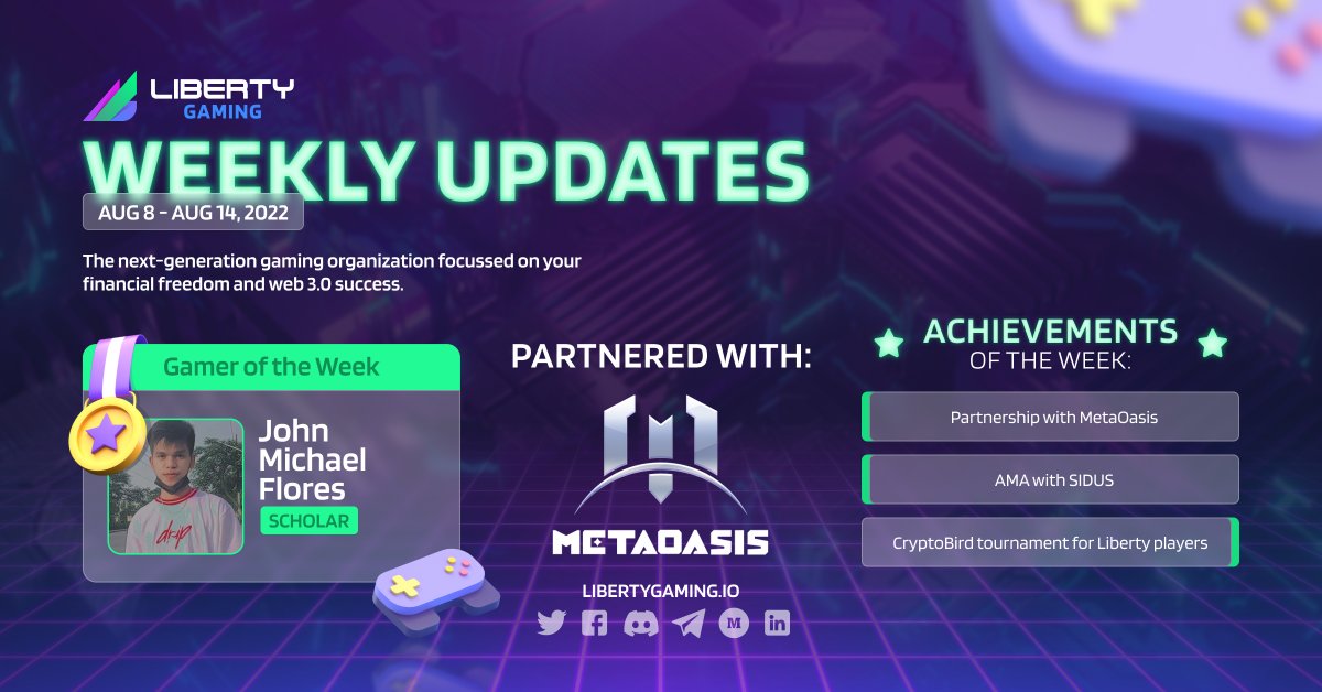 LibertyGaming's tweet photo. Liberty week in review: 🔎

- Liberty partners with @Metaoasis_ 🤝
- #AMA with @galaxy_sidus 🎙
- CryptoBird game tournament for Liberty community by @Exeedme 🎮

#metaverse #Web3 #crypto #GameFi #MoveFi #blockchaingaming #p2e #m2e #crypto #blockchain https://t.co/cVebFbhpXe