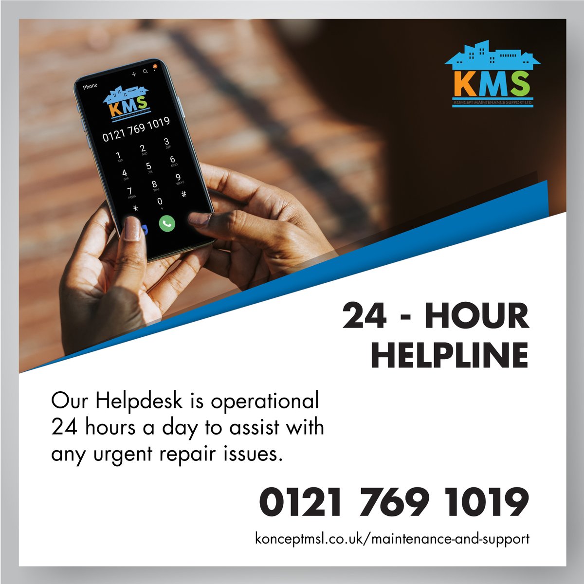 Konceptmsl's tweet photo. KMS offer a 24 hours a day helpline service to customers. Our experienced personnel can help assist with any urgent repair issues &amp; action an immediate engineer response should it be required. We are totally dedicated to giving you peace of mind. Call us for a quote 0121 769 1019 https://t.co/FYlGPGbdfZ