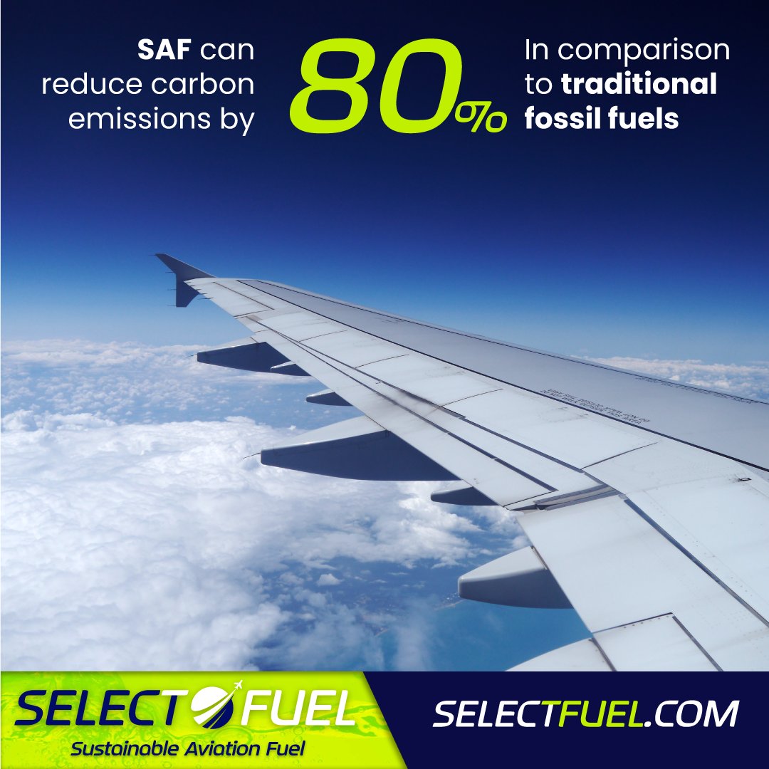 SelectFuel's tweet photo. Did you know?

#SustainableAviationFuel can reduce carbon emissions by 80% in comparison to traditional fossil fuels.

Learn more about how Select Fuel is working to remove plastics from our oceans and landfills at: https://t.co/QPWWqvF0Vl https://t.co/IDWOl0SoEN