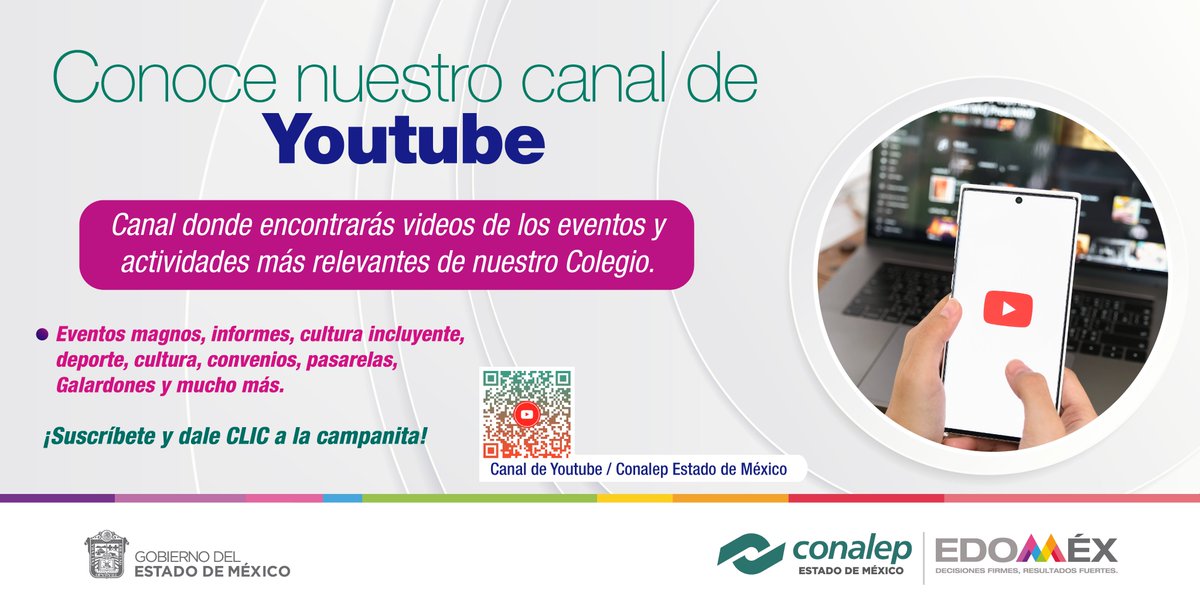 ConalepBQA's tweet photo. Estudiante Conalep Estado de México conoce NUESTRO canal de YouTube encontrarás videos de los eventos y actividades más relevantes de tu Colegio.
@israeljeronimol
@Conalep_Edomex https://t.co/6A1YIt5Wnw