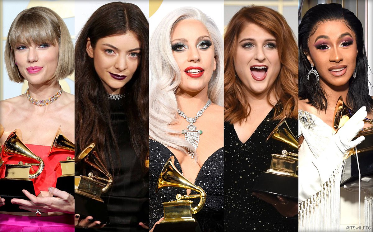 femalerapsourcx's tweet photo. 🚨 Only 5 lead female artists have achieved a #1 Hot 100 single 1️⃣, a RIAA diamond certified single 💎 and a GRAMMY award 🏆 in history:

•Taylor Swift
•Lorde
•Lady Gaga
•Meghan Trainor 
•Cardi B https://t.co/Dq9ofDFeMc