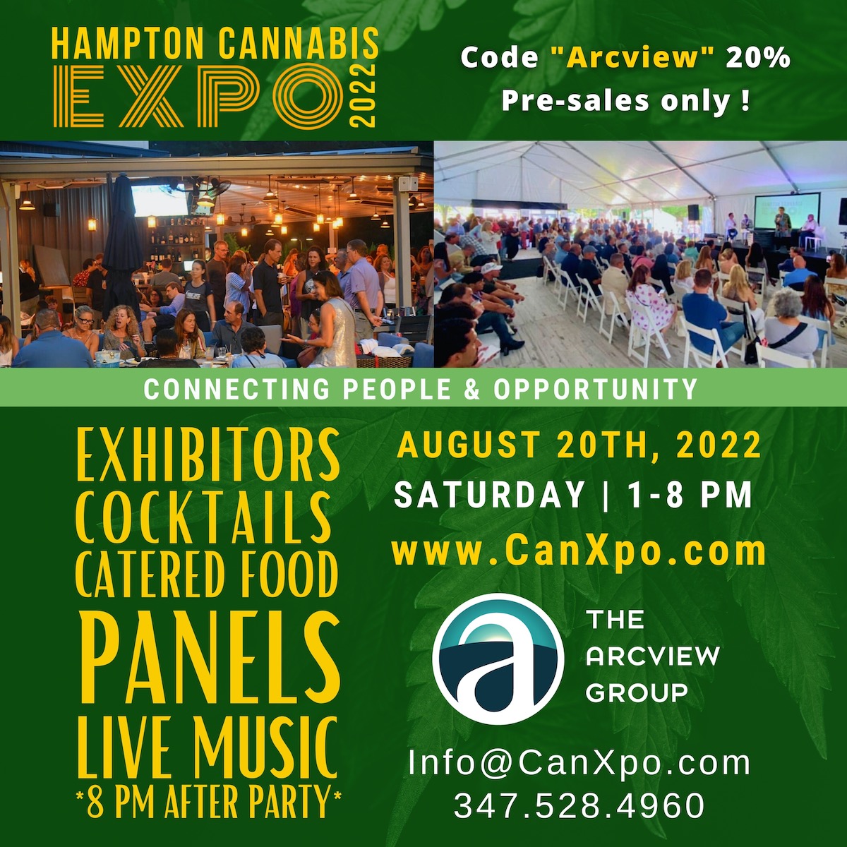arcviewgroup's tweet photo. The Hamptons Cannabis Expo is THIS WEEKEND in East Hampton! Use code “Arcview” for a cool 20% off https://t.co/uJOzsqK2Qb https://t.co/HSxwLdEcv2
