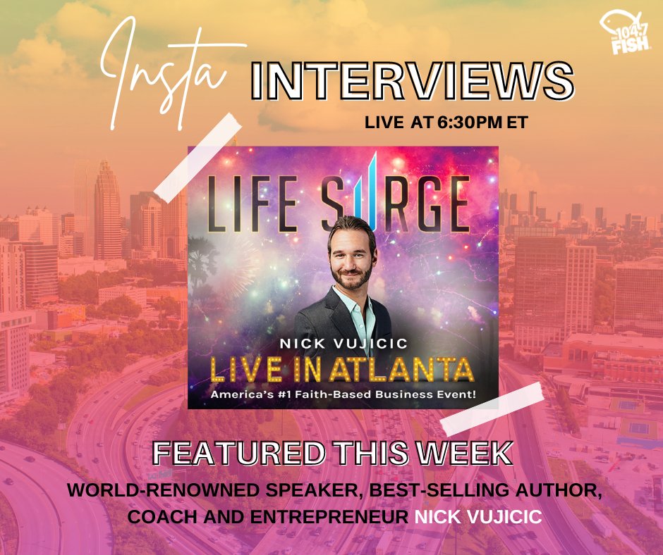 1047TheFish's tweet photo. NEW #InstaInterview ALERT 🚨 Tune into IG LIVE tomorrow at 6:30PM with Beth Bacall for an Insta Interview with world-renowned speaker - Nick Vujicic! https://t.co/jJ1RTYInW7