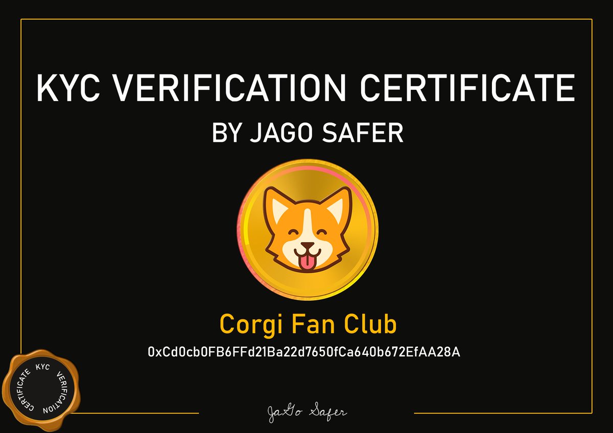 JaGo (@jagosafer) on Twitter photo JaGo Safer has completed KYC verification of <a href="/FanCorgiClub/">Corgi Fan Club</a> (Corgi Fan Club)
📋Read Review Report: jagosafer.io/corgi-fan-club
🪪 KYC Certificate: jagosafer.io/certificate/Co…
🌐TG: t.me/FanCorgiClub JaGo Safer has completed KYC verification of <a href="/FanCorgiClub/">Corgi Fan Club</a> (Corgi Fan Club)
📋Read Review Report: jagosafer.io/corgi-fan-club
🪪 KYC Certificate: jagosafer.io/certificate/Co…
🌐TG: t.me/FanCorgiClub