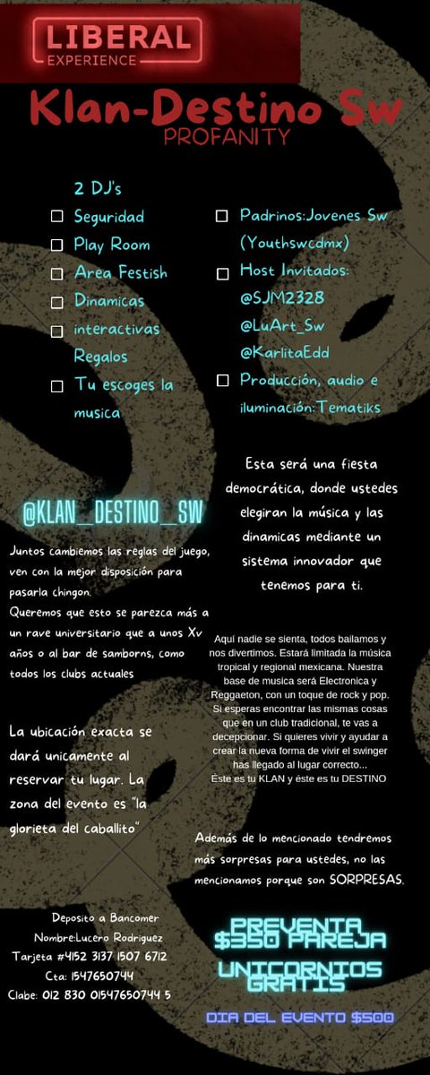 Ya listos para esta fiesta de Klan Destino, el evento que cambiará la forma de hacer las fiestas sw  🔥, viernes 19, gracias a @tematiksw por invitarnos como padrinos del evento 😎

"Nos vemos el viernes, no se lo pueden perder"

 inf y reservaciónes directo a la página dale #Rt