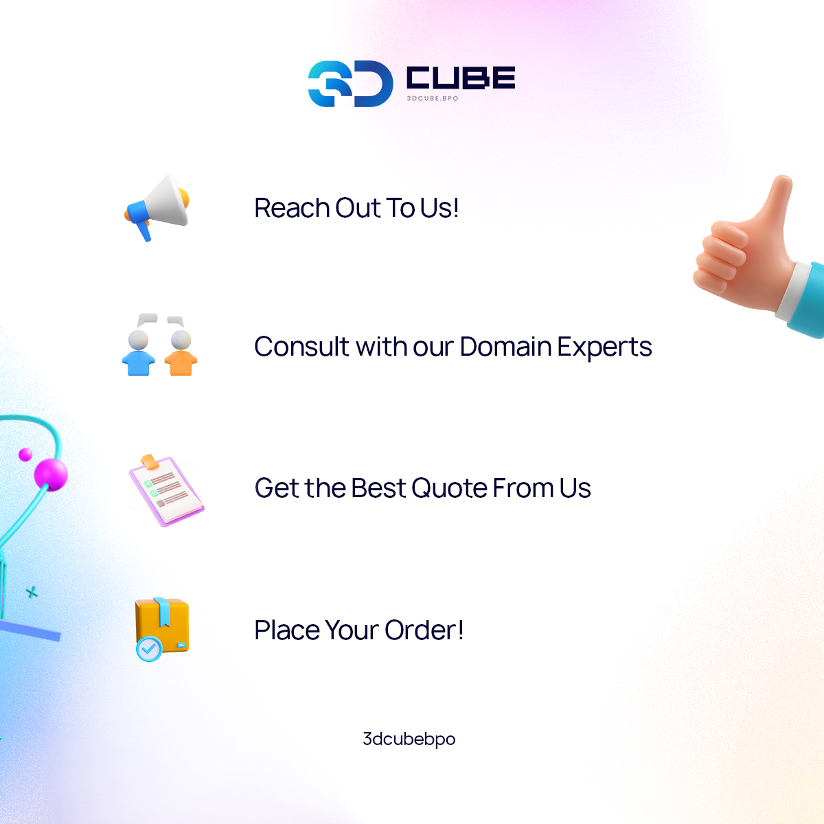 3dcubebpo's tweet image. Just reach out to us and we'll give you the best services to build your brand in reasonable prices. Reach out to us and our representatives are always ready to assist you.

#3dcubebpo #3dcube #BPO #Businessprocessoutsourcing #usa #marketingtips