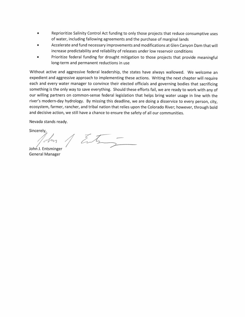 SNWA_H2O's tweet photo. SNWA General Manager John Entsminger delivered this letter today to the Department of the Interior and Bureau of Reclamation. https://t.co/1ZwW5rXcc3
