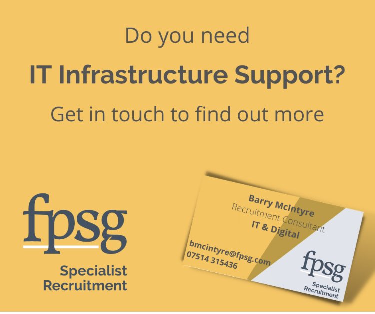 **Infrastructure Support**
Do you need IT Infrastructure Support? 
For more information on how we can support you, get in touch.
bmcintyre@fpsg.com
07514 315436
 #Infrastructure #ITsupport #SpecialisedITrecruitment #ITrecruitment #ITmanager #Infrastructuremanager #UKTech