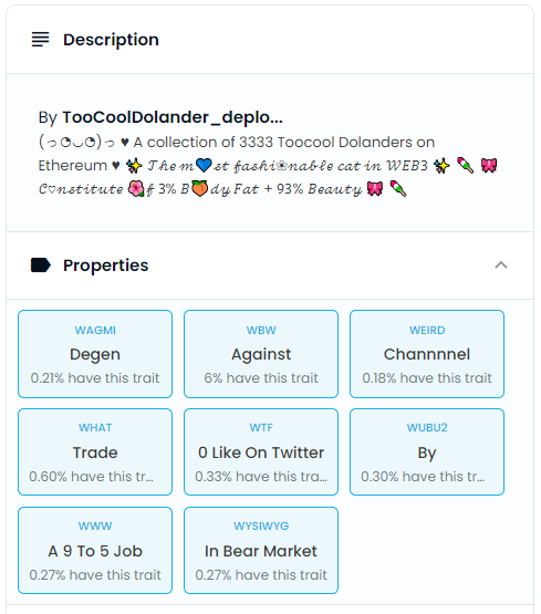 ℍ𝕠𝕨 𝕥𝕠 𝕔𝕙𝕖𝕔𝕜 𝕣𝕒𝕣𝕚𝕥𝕪?
✨nftinit.com/assets/toocool…
✨app.traitsniper.com/toocooldolander

𝒮𝒽𝒶𝓇𝑒 𝓎𝑜𝓊𝓇 𝒯𝑜𝑜𝒞𝑜𝑜𝓁 𝓈𝓉𝓎𝓁𝑒 𝒷𝑒𝓁𝑜𝓌❣️
𝒪𝓃𝑒 𝑜𝒻 𝓂𝓎 𝒻𝒶𝓋𝑜𝓇𝒾𝓉𝑒𝓈🌺 ↓ 

#TooCoolDolander #NFTshilling #NFTCommumity