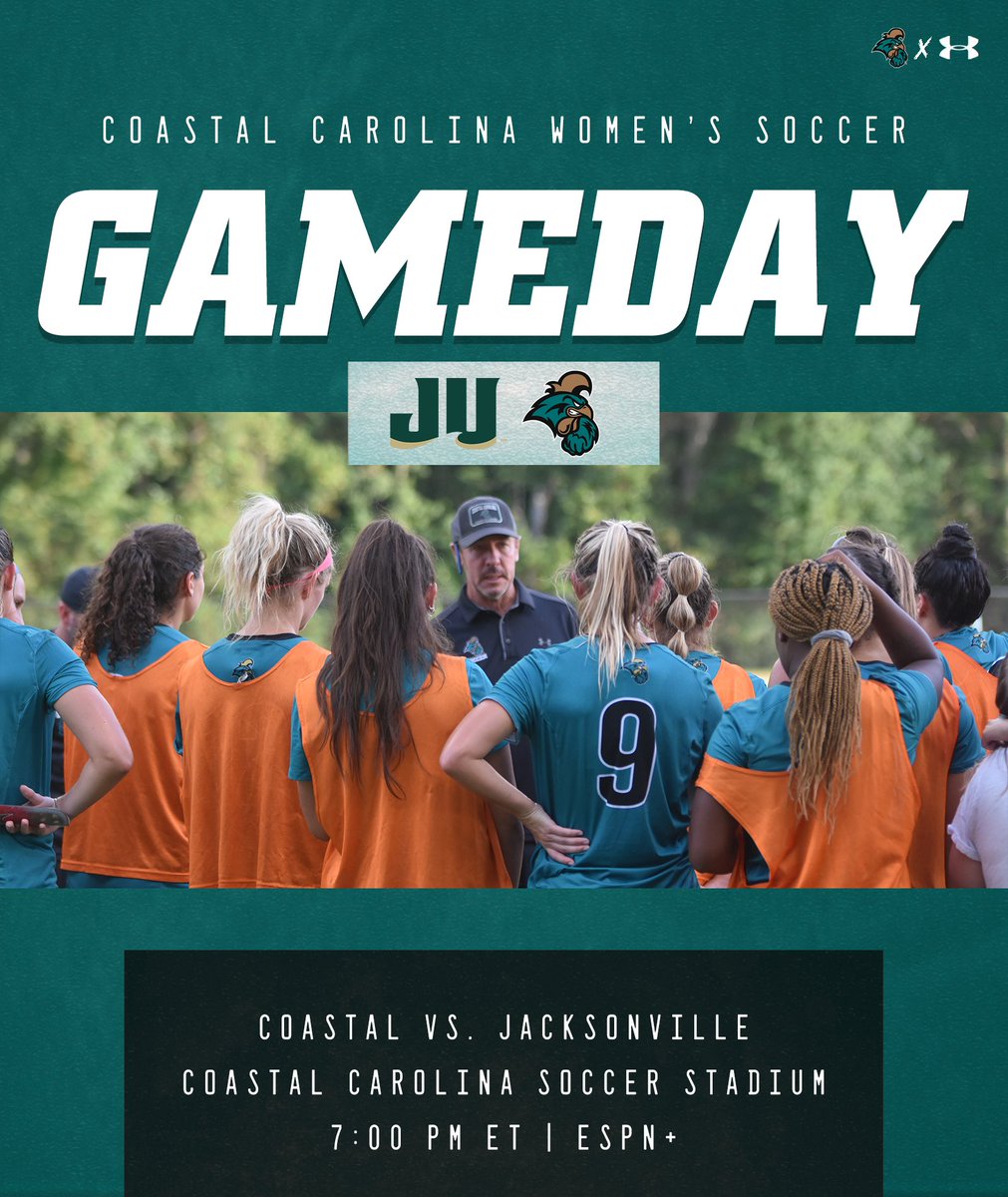 CoastalWSoccer's tweet photo. Playing for keeps tonight. 👏

🆚@JAX_WSOC
📍Conway, S.C. 
⏰ 7 p.m. ET
🏟 CCU Soccer Stadium
📺 ESPN+

#ChantsUp | #TEALNATION https://t.co/6qoTerS6OC