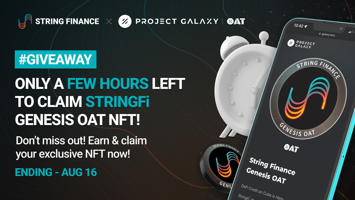 StringFinance's tweet image. 🚨Time is running out!😅

⏰ There's only a few hours left to earn &amp;amp; claim our GENESIS #GalaxyOAT. Powered by @ProjectGalaxyHQ ⚡️

Don't miss this opportunity to earn the first #StringFinance NFT!👇

📖FAQ &amp;amp; GUIDE:
bit.ly/3vB1Cpq

🔗Campaign Link:
bit.ly/3zU2wjD