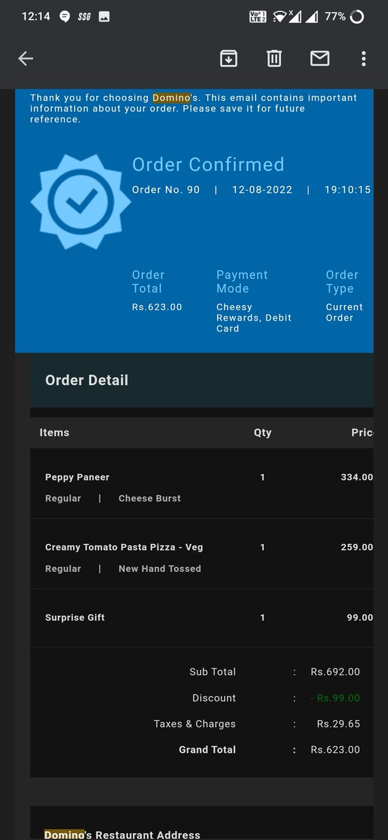Harsh300897's tweet photo. @dominos_india why are you cheating your customer? I had redeemed only one free pizza but you deducted two? I had paid for the other pizza and moreover that pizza wasn't even eligible for cheesy rewards. 
So please let me know why 1200 points/ 2free pizza were deducted? https://t.co/DYXtYdZttQ