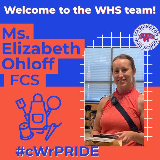 CRWashingtonHS's tweet photo. Join us as we welcome new teachers to our building! Stay tuned, we will highlight more new staff throughout the week! #cWrPRIDE https://t.co/pvyJfhIHKD