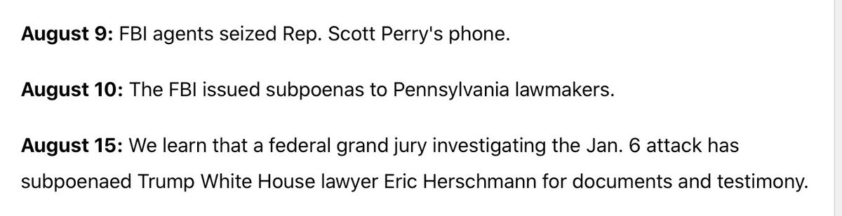 Teri_Kanefield's tweet photo. In the craziness that was last week, the fact that the FBI seized Rep. Scott Perry's phone may have gotten lost. 

And those subpoenas to Pennsylvania lawmakers. 
Important stuff.

I updated my DOJ FAQs with the latest:https://t.co/dmC6mqAMVj https://t.co/0jkPMkmDOl