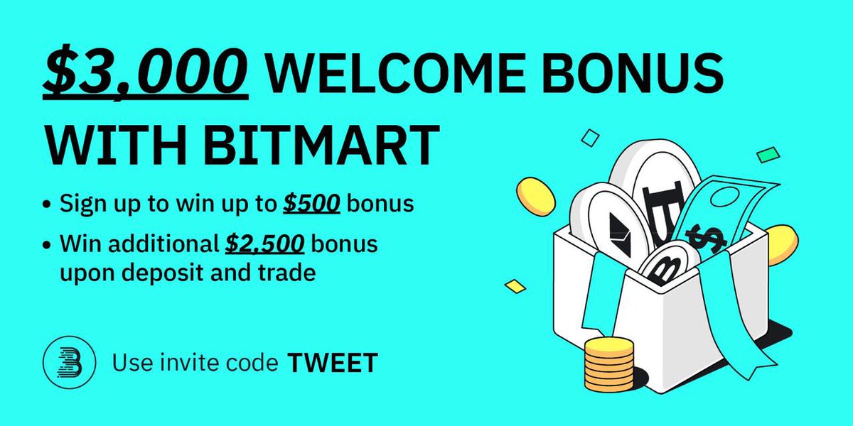 JohnnyInCrypto's tweet photo. BitMart has a $3,000 Welcome Bonus👀

⚡️New user can win up to $3,000 USDT upon signing up

🔥10 lucky users who retweet this tweet will get $100 worth of tokens each

👉Sign up here: https://t.co/ZoG4Ggv2JV

😍About BitMart: https://t.co/YLbkp8XNOG

#ad #bitmart #giveaway https://t.co/TbufgIEkJk