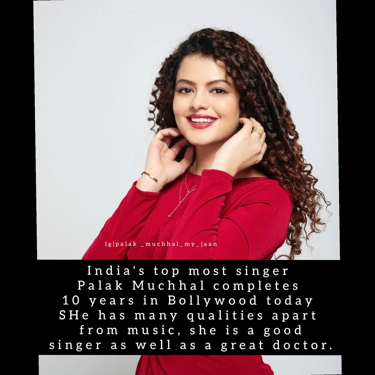 palakianforever's tweet photo. India's top most singer
 Palak Muchhal completes 
10 years in Bollywood today
SHe has many qualities apart
 from music, she is a good
 singer as well as a great doctor.
#palakmuchhal
@palakmuchhal3 https://t.co/msfV1m6eQi