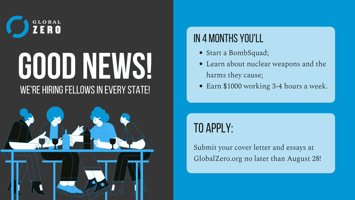 Good news! After hearing from so many activists we've expanded the #FutureFirst fellowship to every state and extended the deadline! Apply by August 28! globalzero.org/fff