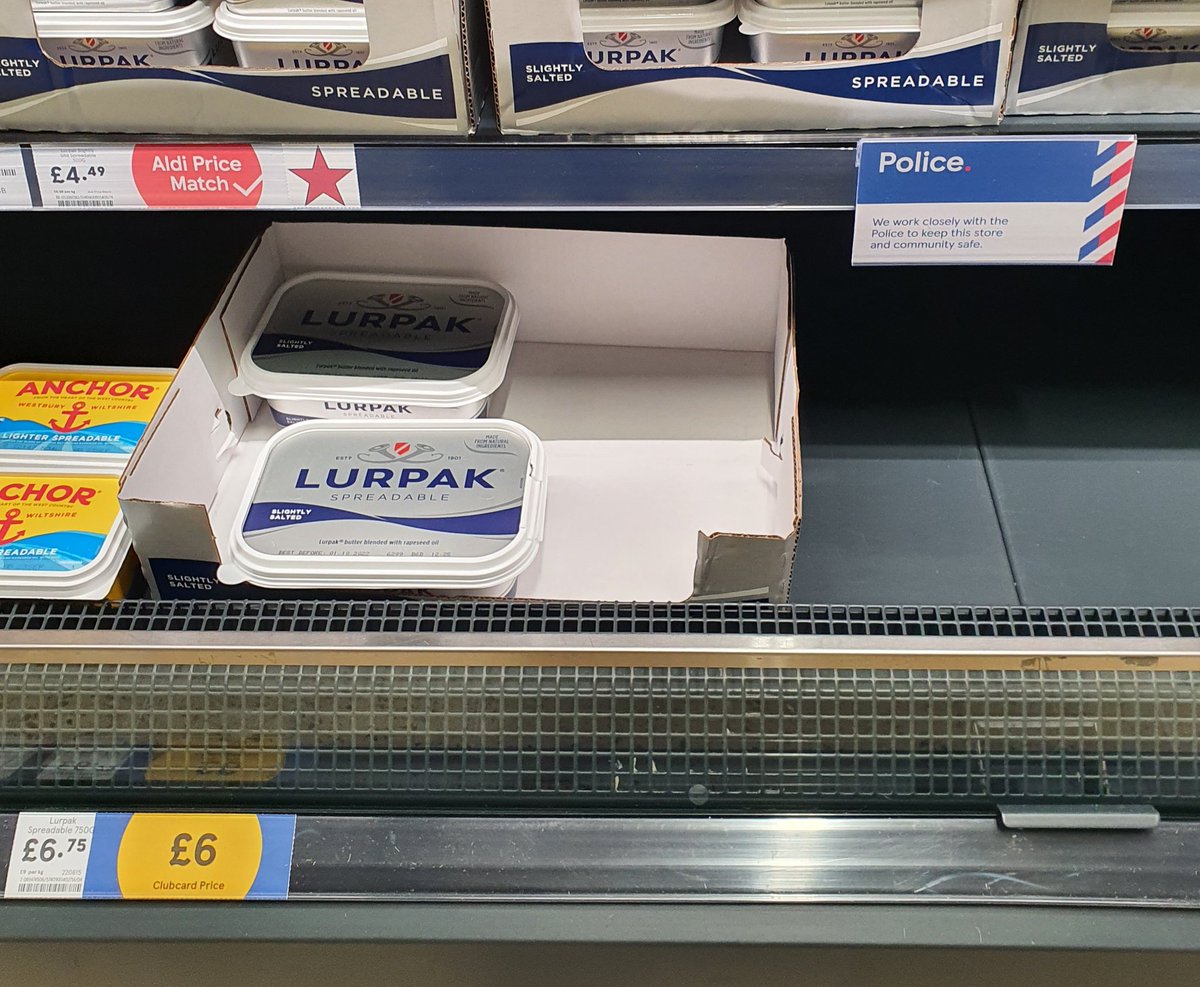 NotOneRogueCop's tweet photo. Tesco working closely with the police to keep the community safe...from extremely over-priced Lurpak thieves. #NotOneRogueCop https://t.co/zzi6U5OPla