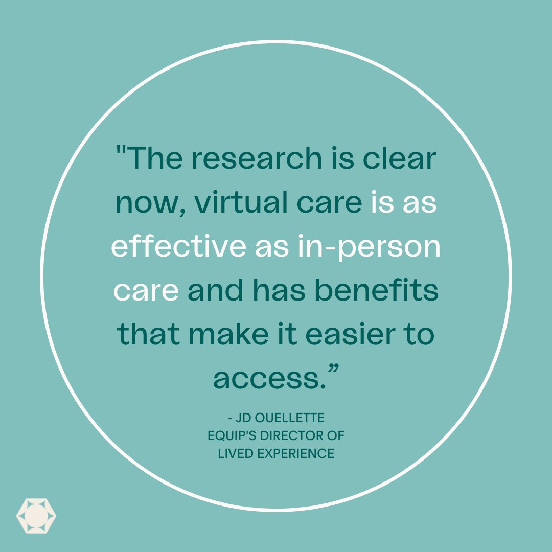 joinequip's tweet photo. The evidence shows: Virtual eating disorder care is far more accessible to most families and is just as effective, if not more so, than in-person treatment. We break down the key ways in which virtual care fills the access gaps in traditional settings. 🔗 https://t.co/0FYJWVJKCY https://t.co/oL3Zkq46Q1