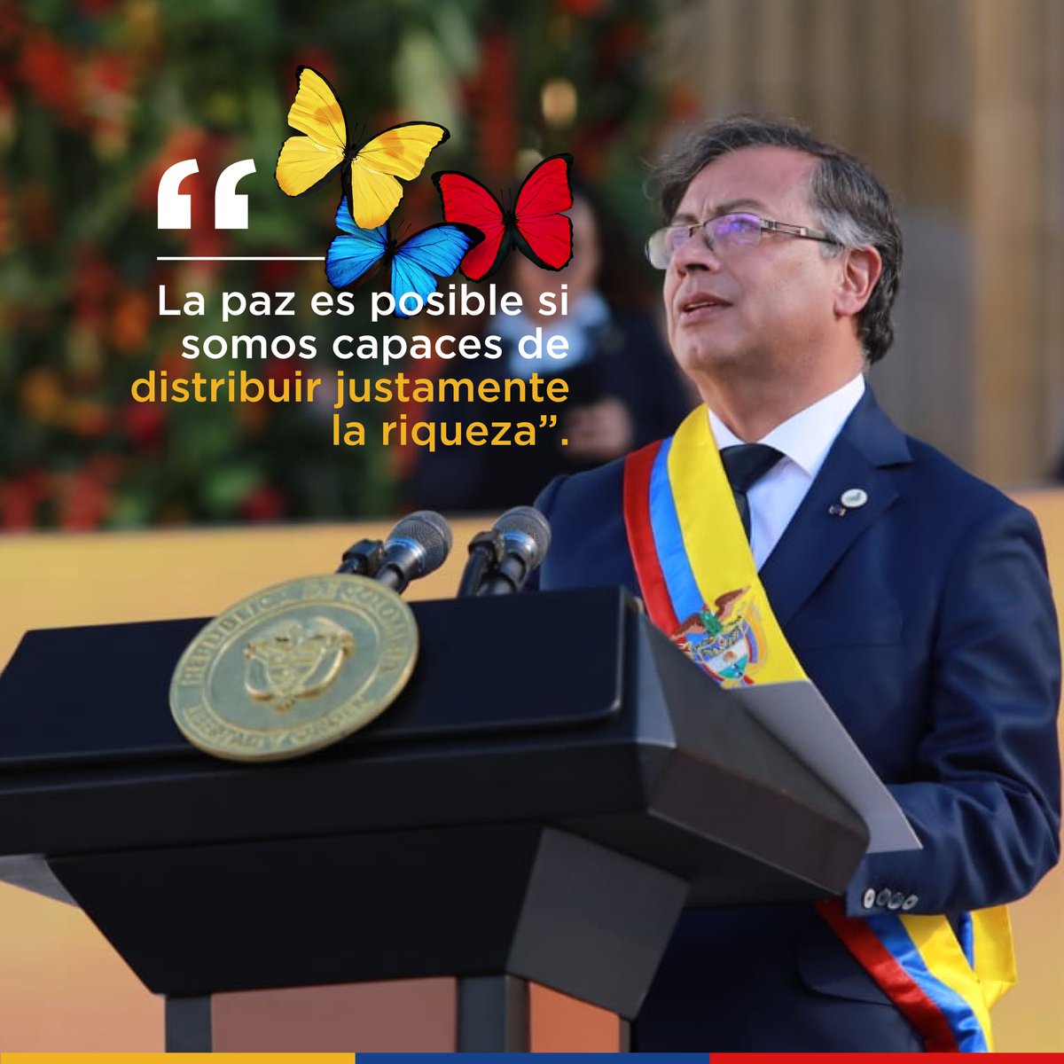 infopresidencia's tweet photo. “El 10 % de la población colombiana tiene el 70 % de la riqueza. Con voluntad, políticas de redistribución y un programa de justicia vamos a hacer una Colombia más igualitaria” presidente @petrogustavo  

#ComienzaTuGobierno https://t.co/7NcaA2r0sN