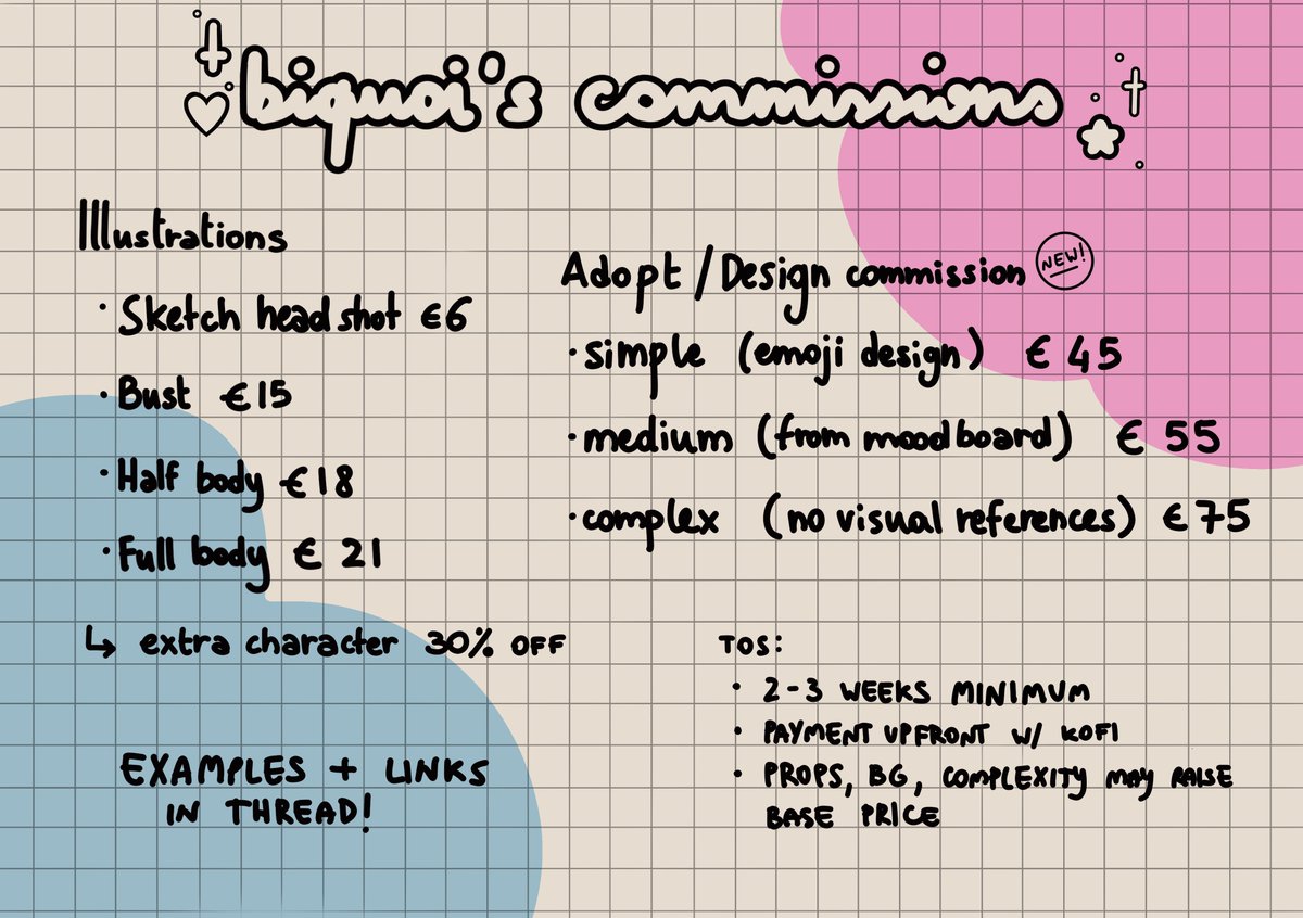 biquoi's tweet photo. 💌 3 slots!

im planning to start looking for w0rk soon, but in the meantime im officially re-opening my c0mmissions since i’m about to move in with my bf ❤️‍🩹 

👇 l1nks + examples below
🔁 shares very appreciated! tysm! https://t.co/IPgwEI0XoB