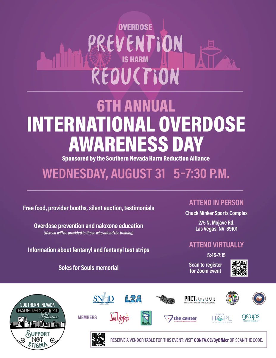 ez2stop's tweet photo. Southern Nevada Harm Reduction Alliance hosts its 6th International Overdose Awareness Day event, from 5p-7:30p, Wed., Aug. 31, at Chuck Minker Sports Complex, at 275 N Mojave Rd, Las Vegas. Guests can attend in person or virtually. To register https://t.co/r4sRfR4ZRn. https://t.co/zN2jpTAWCZ