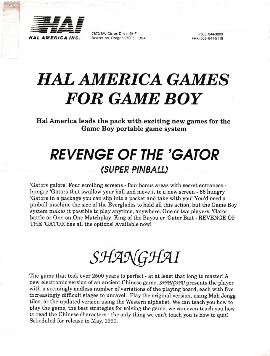 GeeksLineGlobal's tweet image. Satoru Iwata is credited with programming one of these Game Boy games. Can you guess which one?
These sales flyers were sent out via postal mail in the early 1990's by HAL America Inc.
*Less than five days to support our Game Boy &amp;amp; Virtual Boy book!: kickstarter.com/projects/pceng…